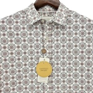 Common People Morocco SS Linen Blend Camp Shirt Small Geo Print NWT MSRP $161